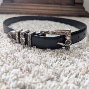 Brighton black leather and silver ornate belt